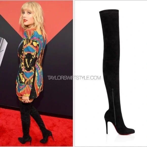 Authenticated Christian Louboutin Elegant Over-the-Knee Stiletto Velour Boots,35 - Picture 2 of 15